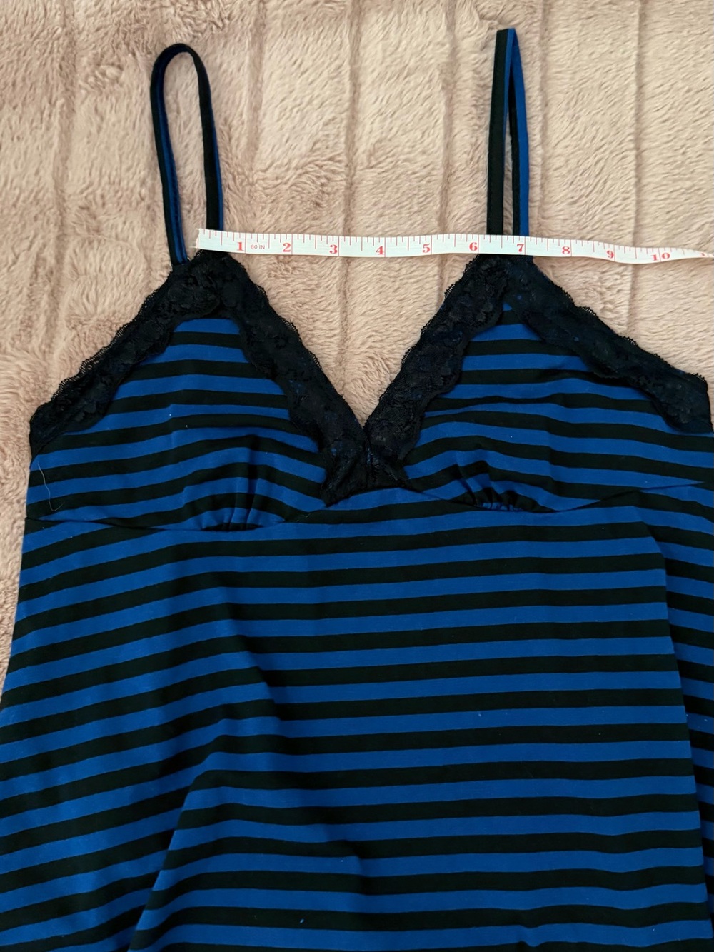 Striped Blue & Black Lace Cami Babydoll Style - Picture 4 of 5